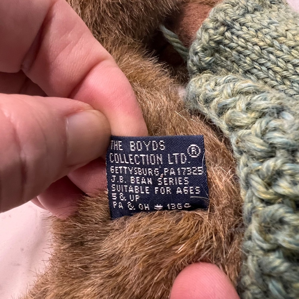 Vtg. Boyds Collection J.B. Bean Series Brown Plush Teddy Bear Green Sweater - Picture 5 of 9